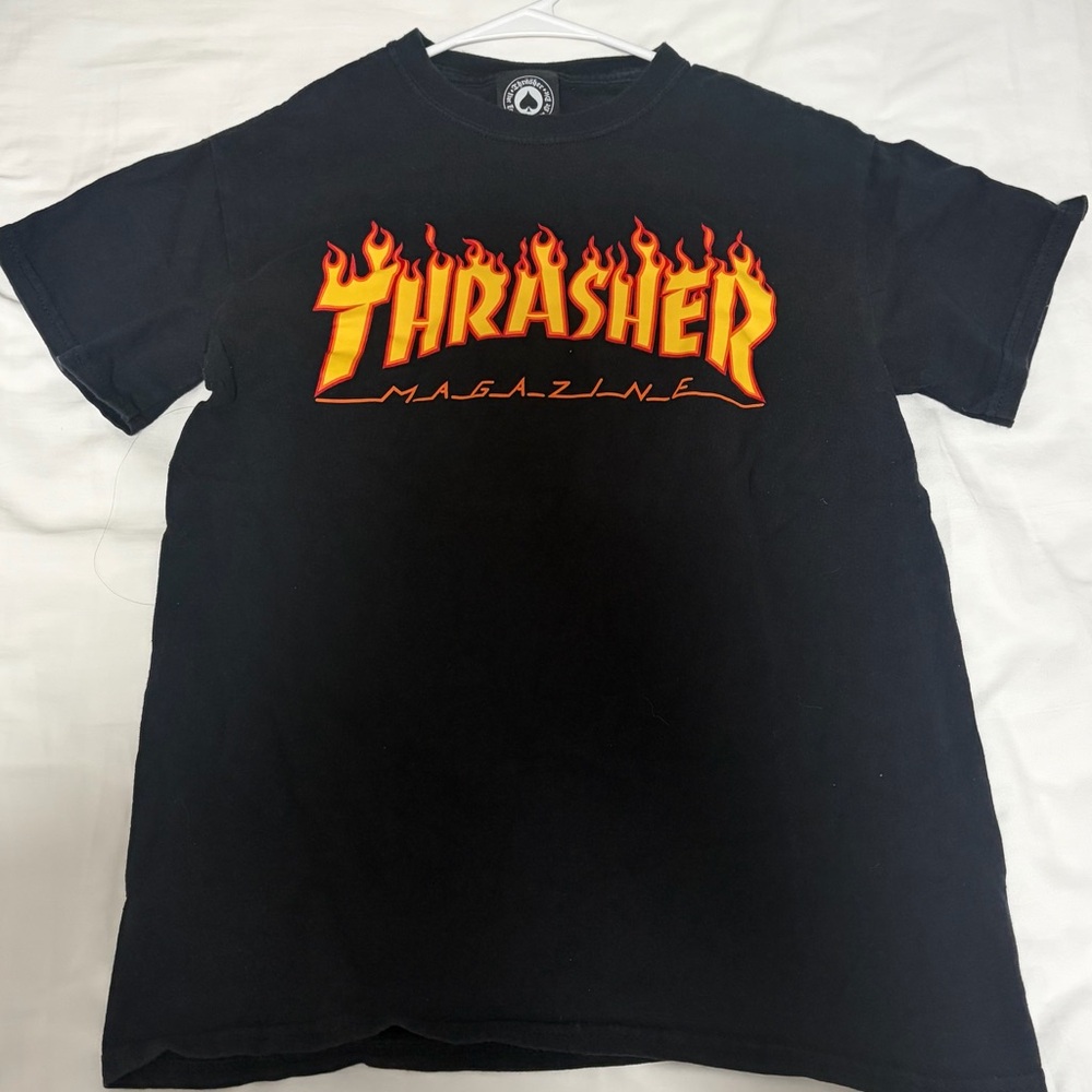Thrasher Black Tee with Fiery Logo